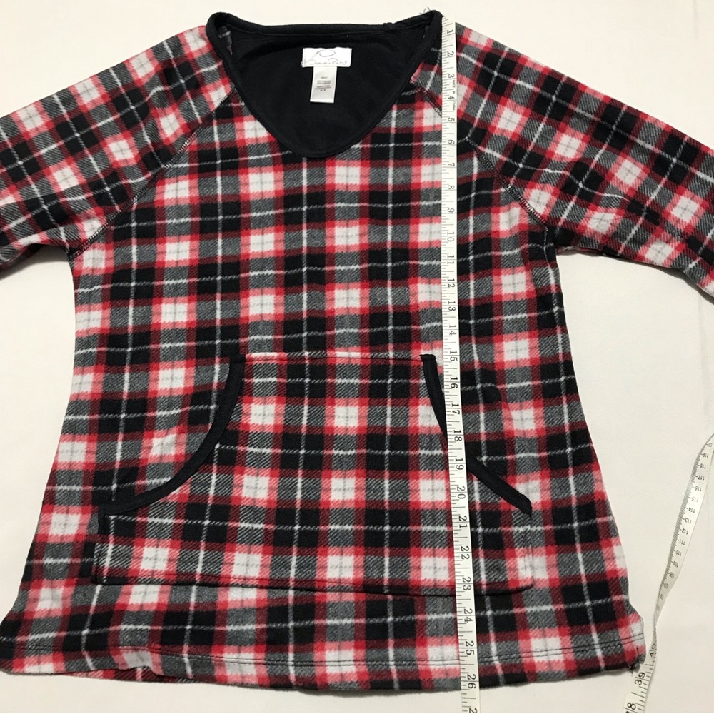 OSCAR DE LA RENTA loungewear top fleece plaid red black gray size Medium - Picture 9 of 10